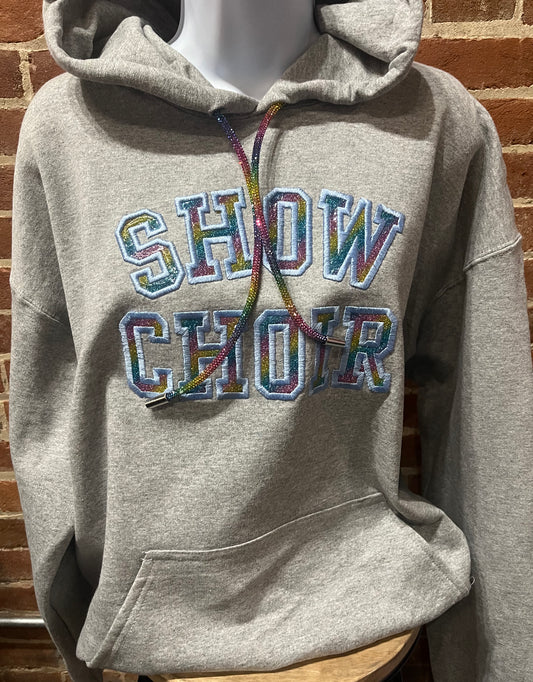 Show Choir Custom Embroidered Hoodie (with glitter vinyl and rhinestone hoodie string)