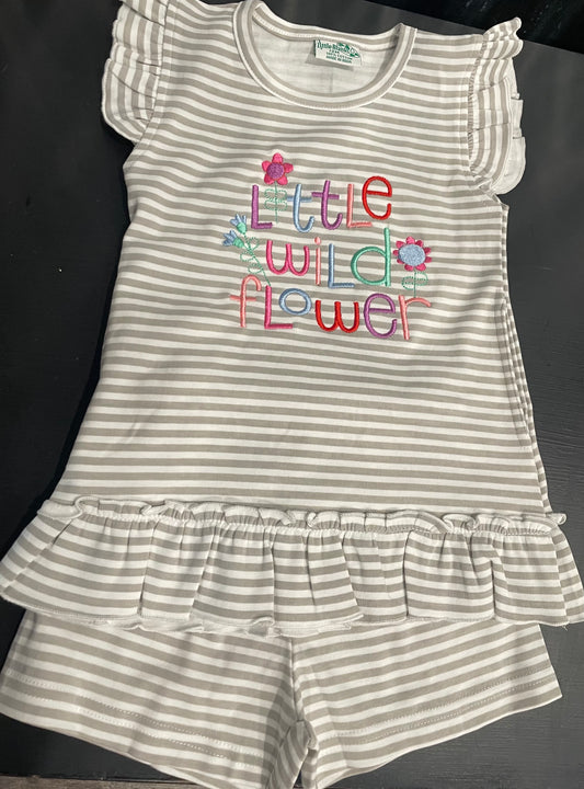 Little Wild Flower Embroidered Girls Pocket Dress (with matching shorts)