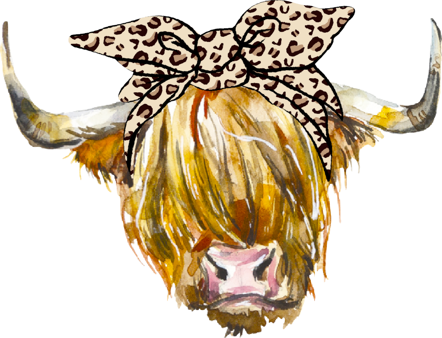 Highland Cow with Leopard Bandana Teeshirt
