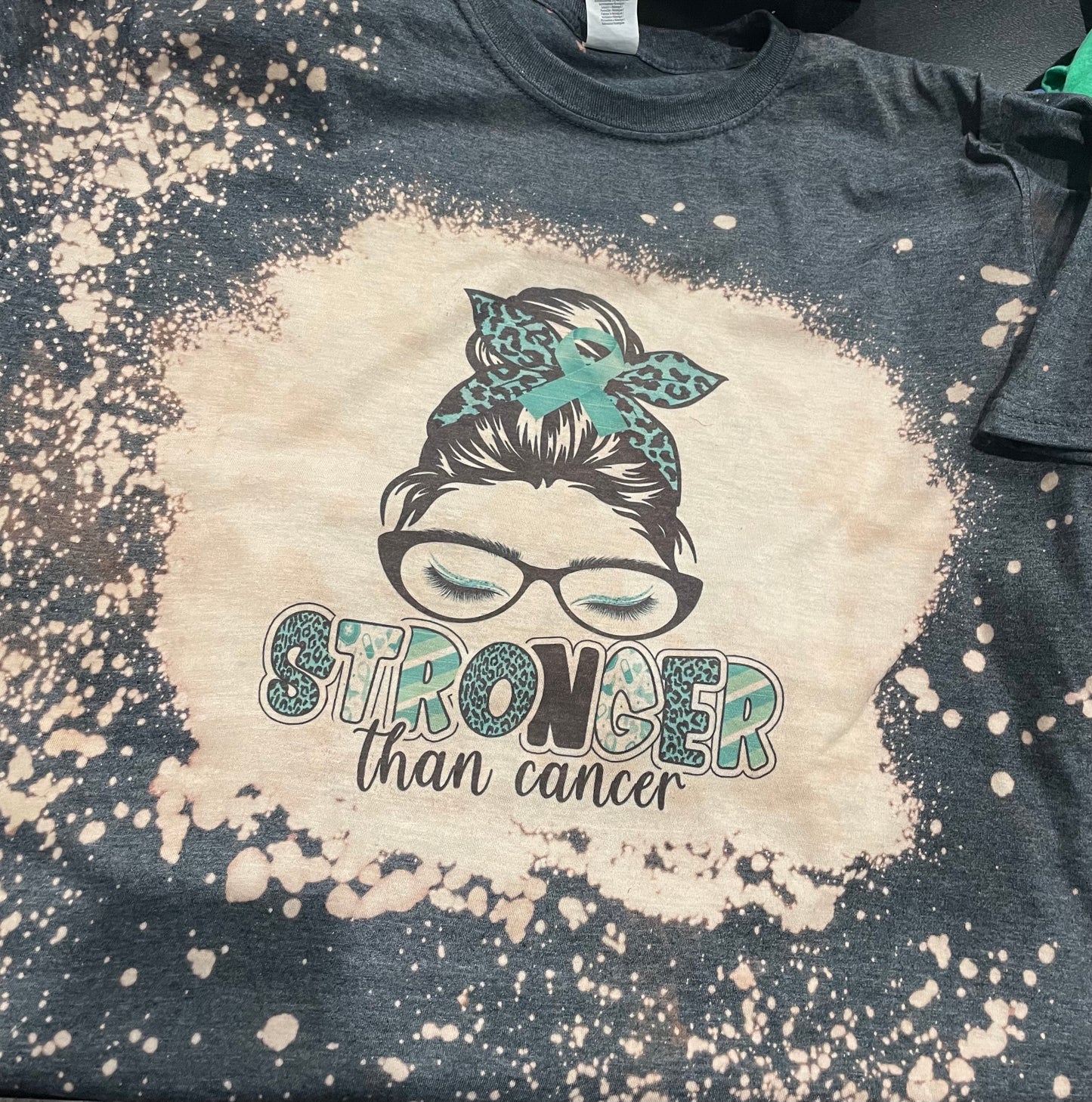 Stronger Than Cancer Mom Bun Teeshirt