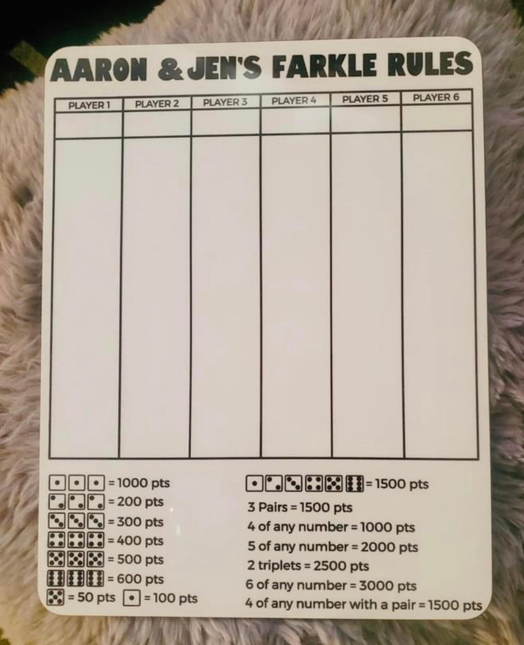 8x10 Custom Farkle Board