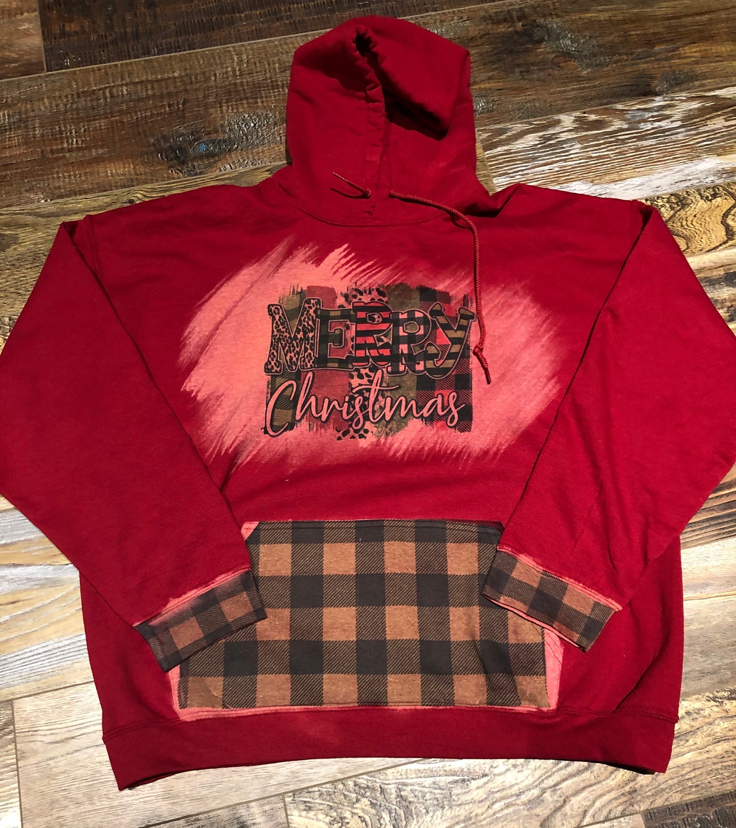 Merry Christmas Bleached Red Hoodie