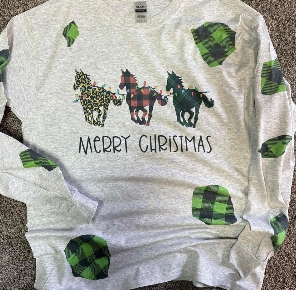 Merry Christmas Horse Long Sleeve Teeshirt