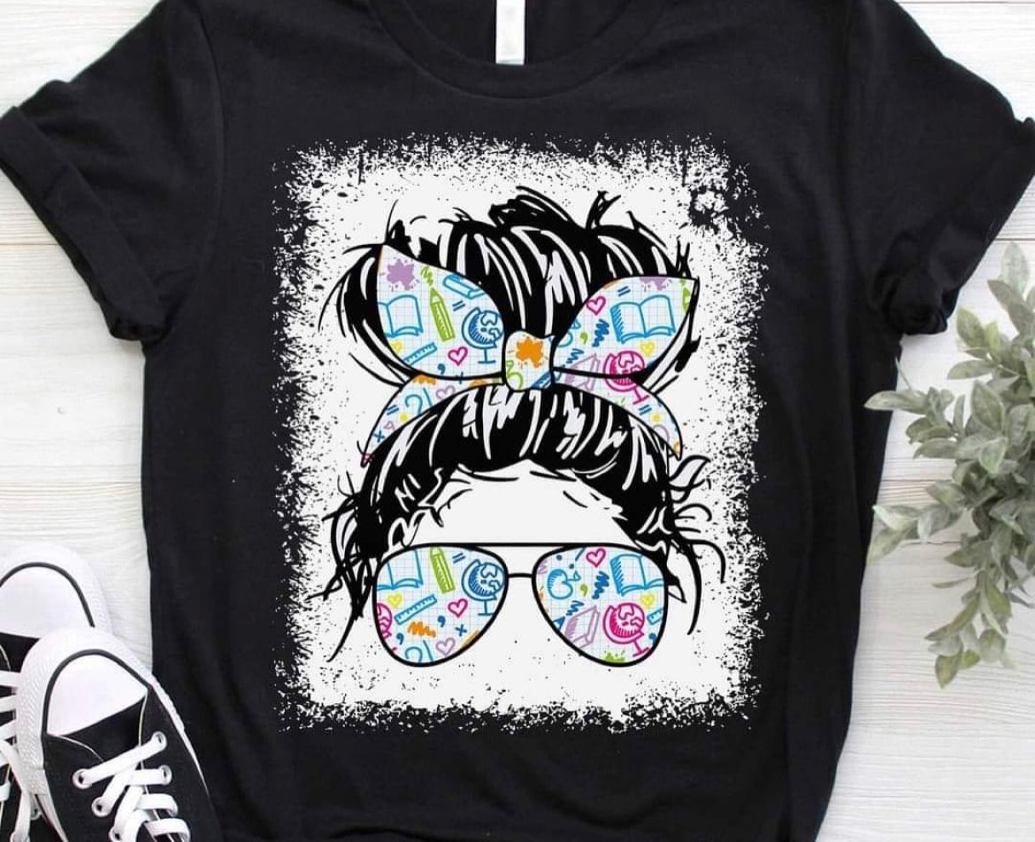 Education Messy Bun Bleached Teeshirt