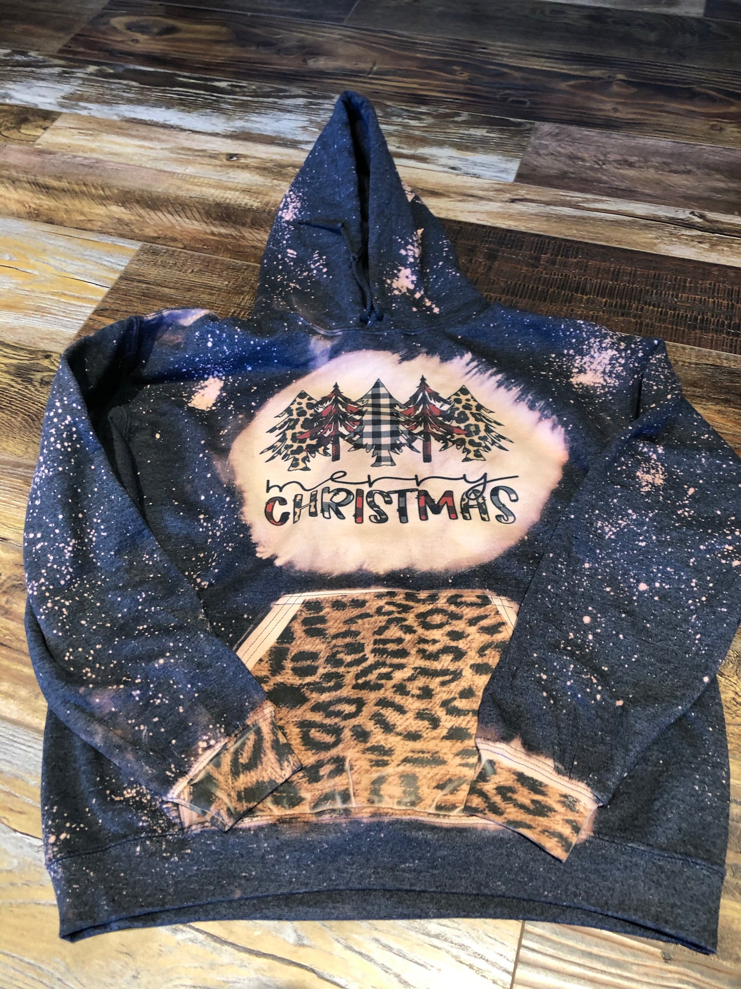 Merry Christmas Bleached Gray Hoodie