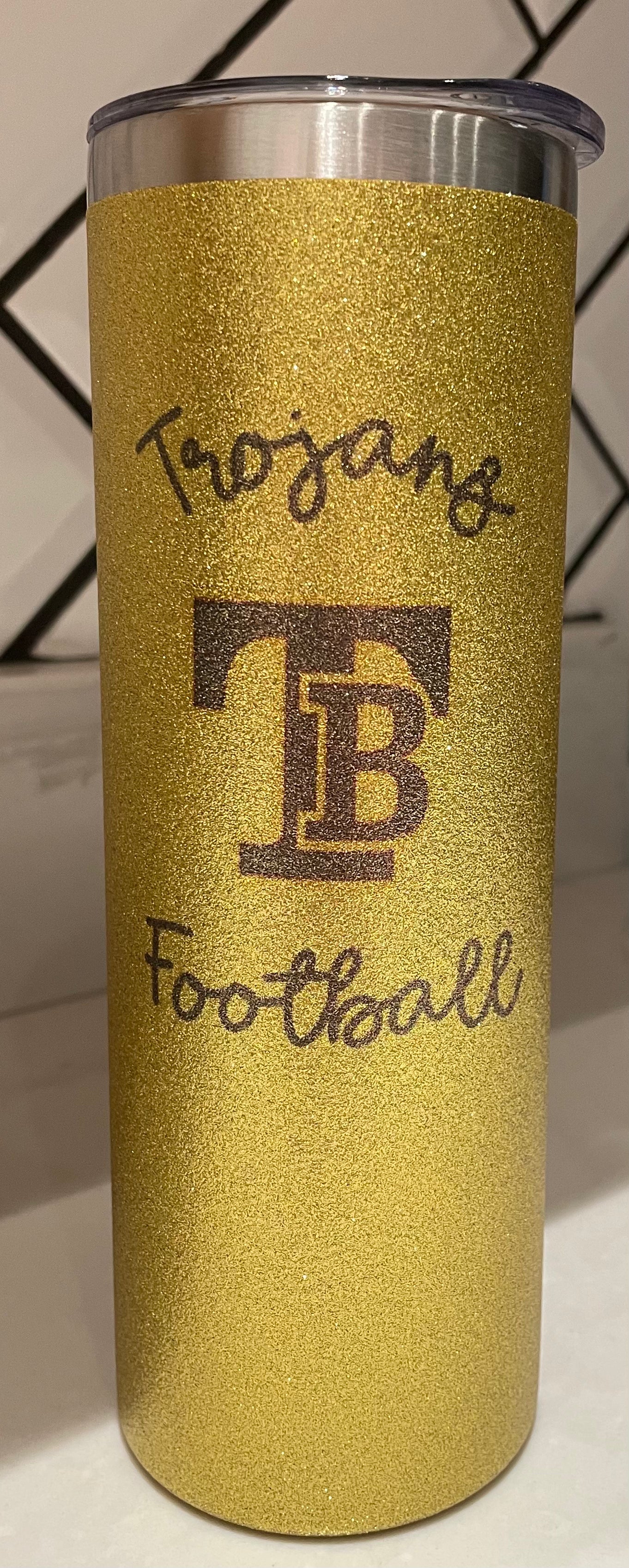 Trojans Football 20 Ounce Gold Glitter Skinny Tumbler