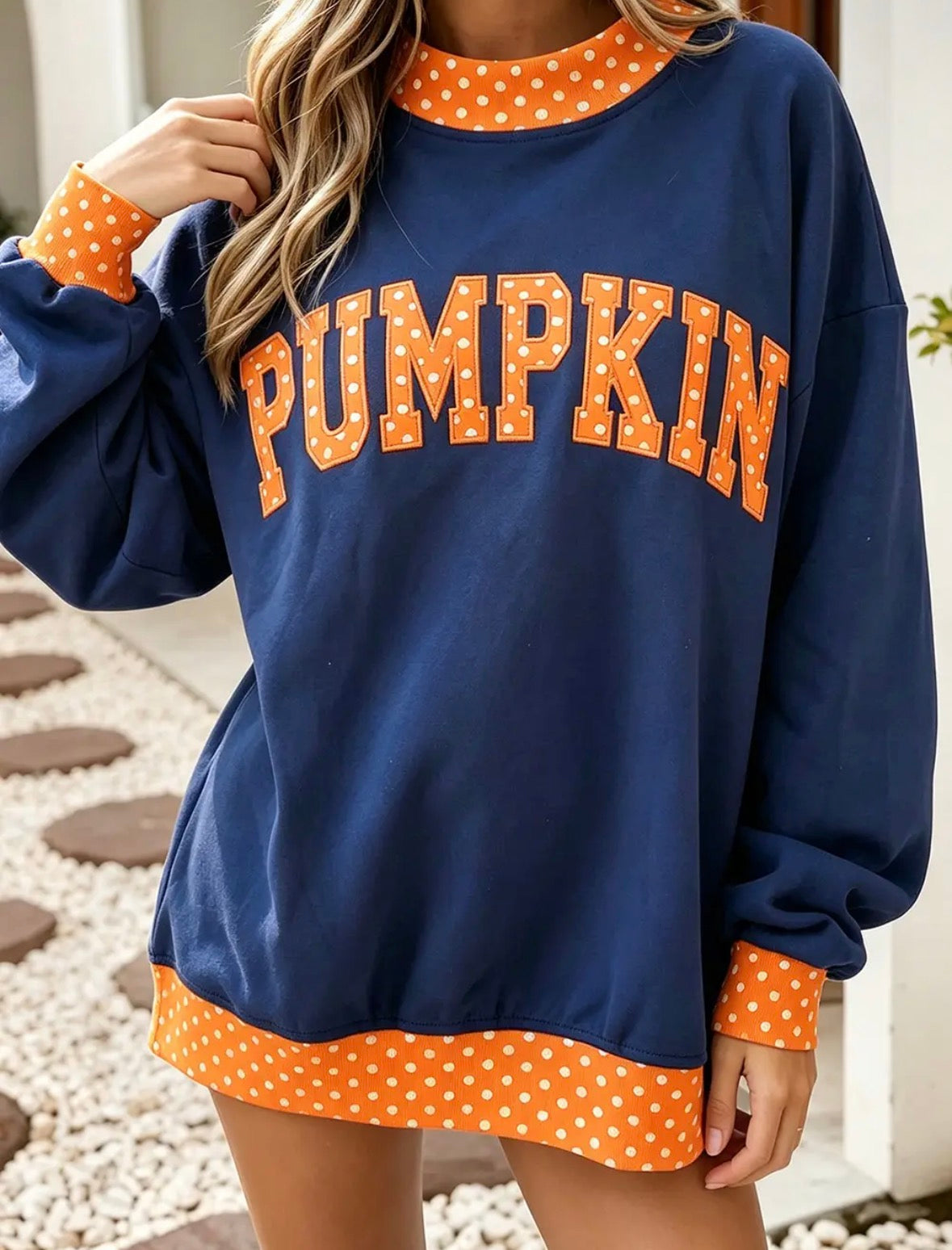 Pumpkin Polka Dot Mock Neck Sweatshirt