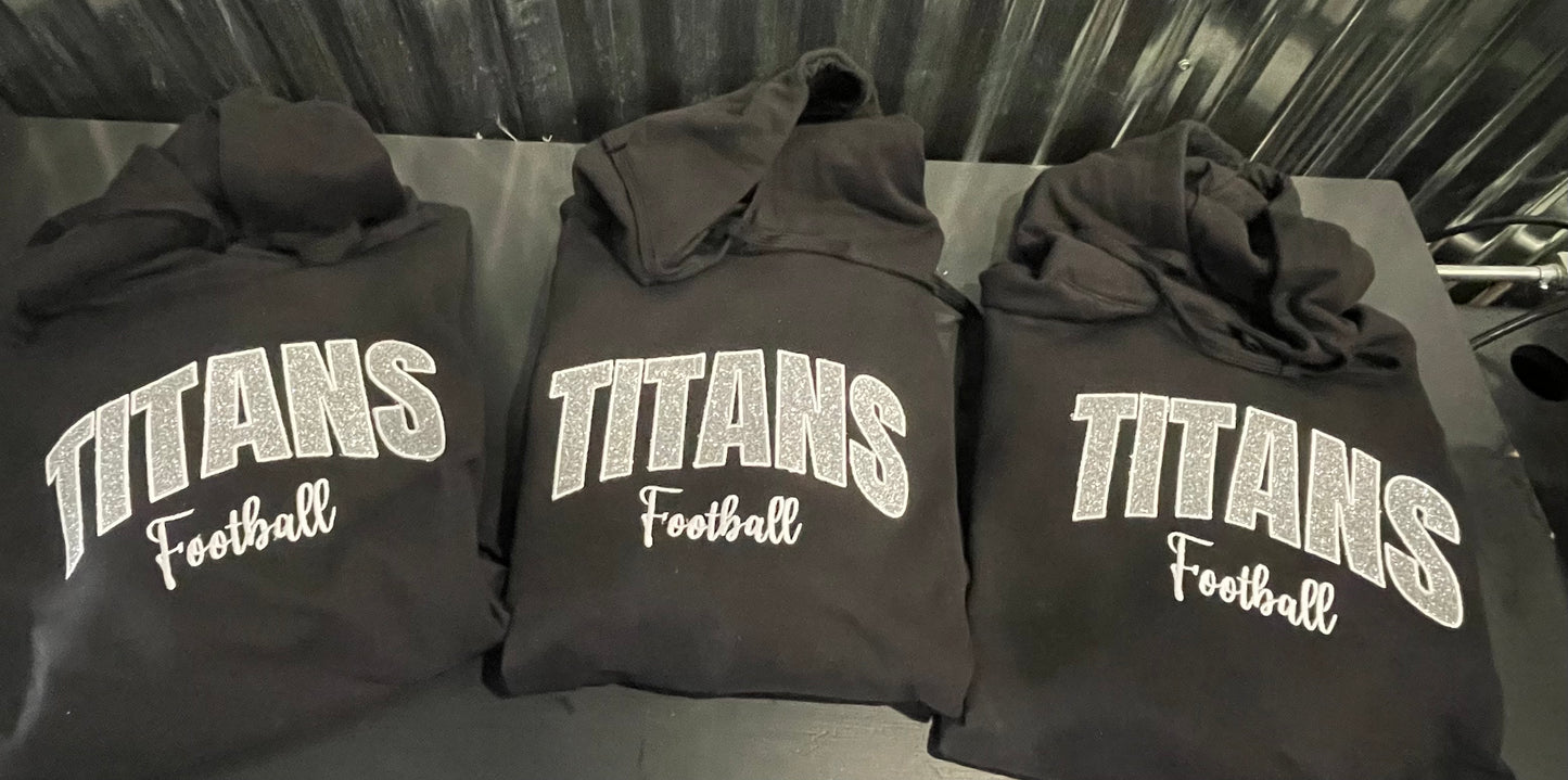 Titans Football Embroidered Glitter Vinyl Sweatshirt or Hoodie