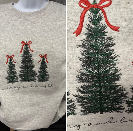 Merry & Bright Trees Embroidered Sweatshirt
