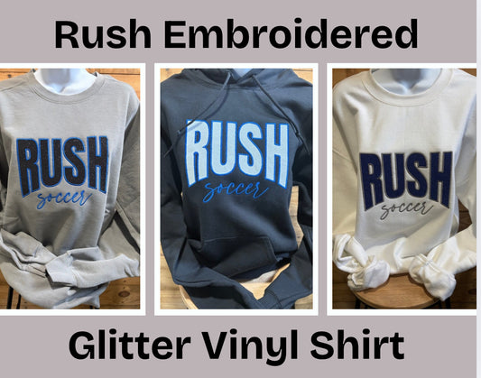 Rush Embroidered Glitter Vinyl Shirt