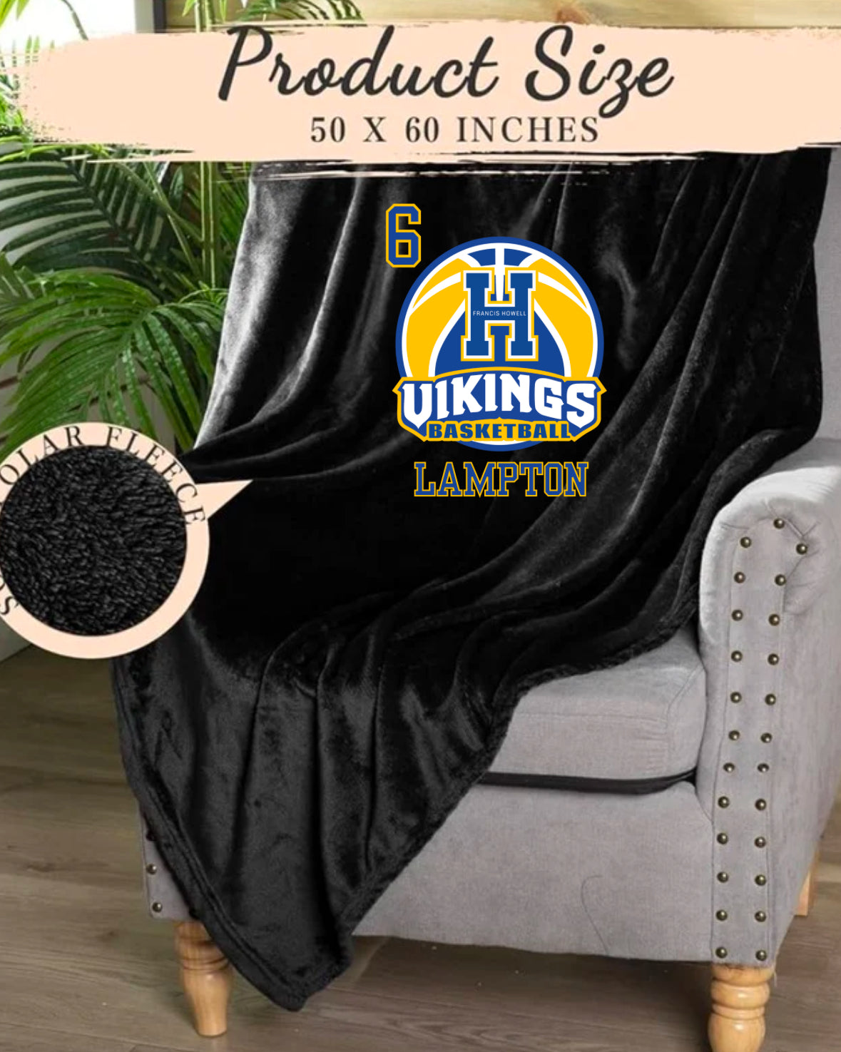 Howell Vikings Basketball Personalized Throw Blanket