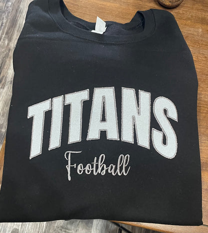 Titans Football Embroidered Glitter Vinyl Sweatshirt or Hoodie