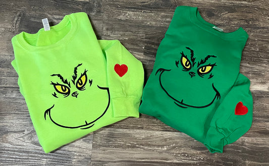 The Mean Green Man Sweatshirt (with heart on sleeve)