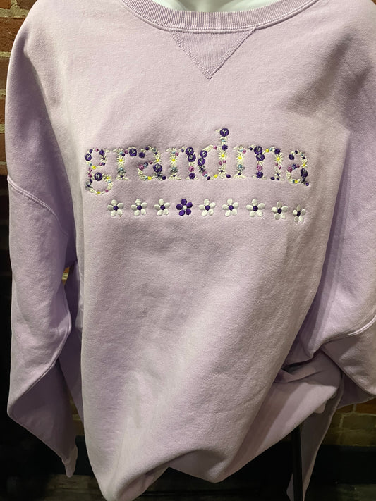 Embroidered Grandma Floral Corded Sweatshirt