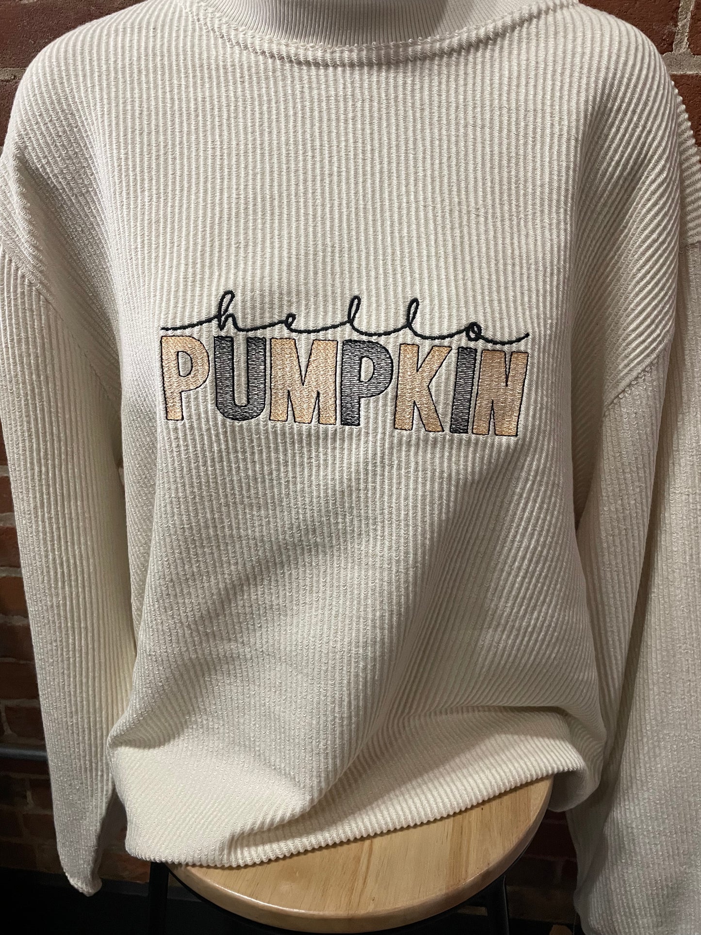 Hello Pumpkin Embroidered Corduroy Sweatshirt