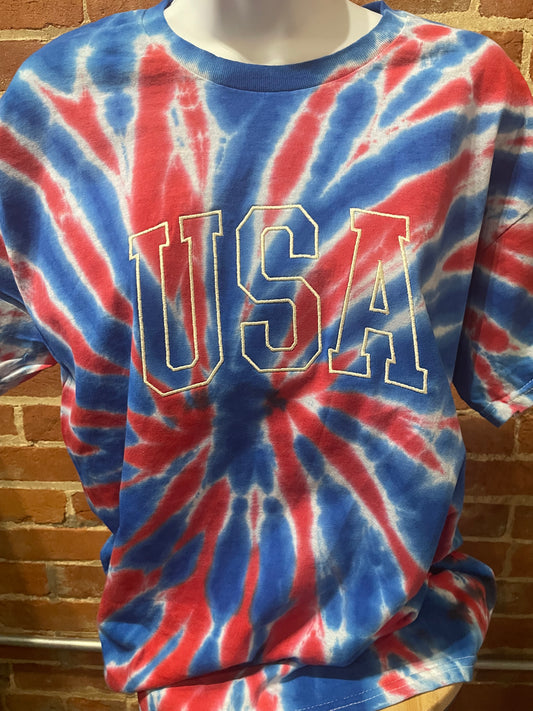 USA Embroidered Tye Dye Teeshirt