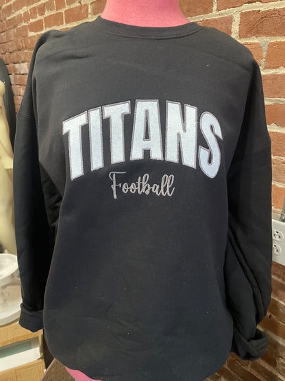 Titans Football Embroidered Glitter Vinyl Sweatshirt or Hoodie