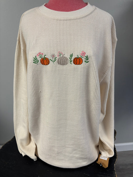 Embroidered Pumpkin Trio Corded Crew