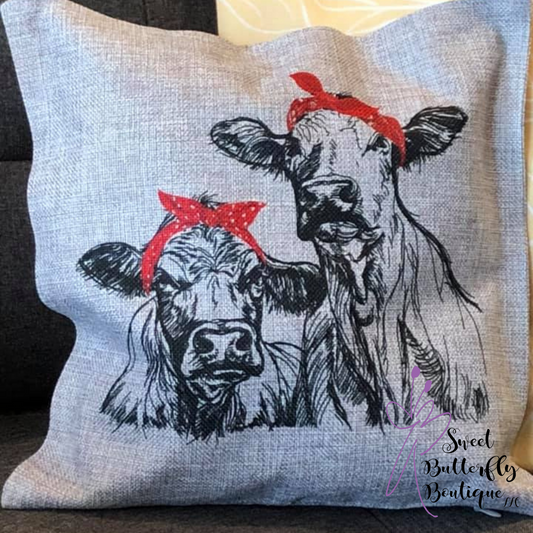 Cow Friends With Red Bandanas Pillow Cover
