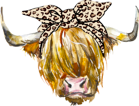 Highland Cow with Leopard Bandana Teeshirt
