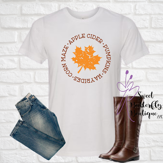 Pumpkins, Hayrides, Corn Mazes, Apple Cider with Maple Leaf