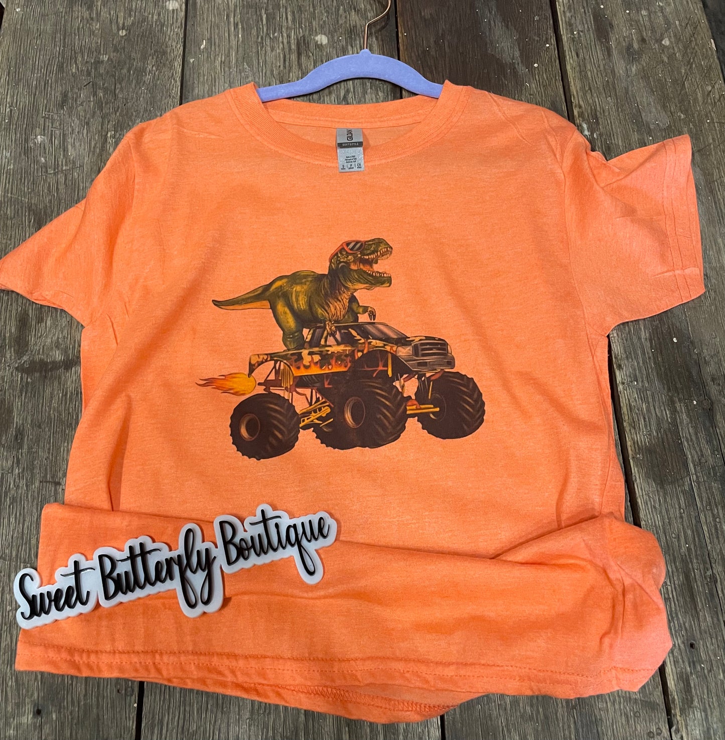 Dino Riding a Monster Truck Youth Shirt