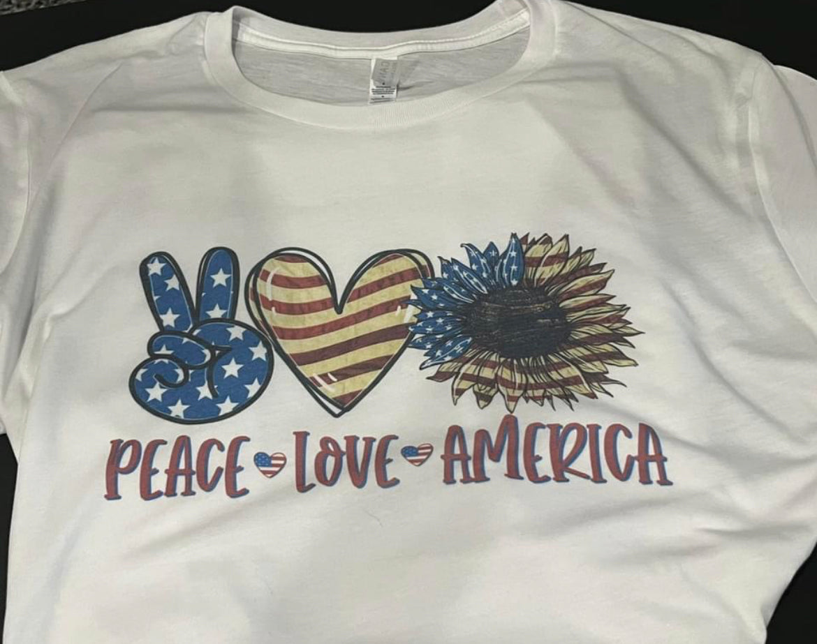 Peace Love America Sunflower Teeshirt