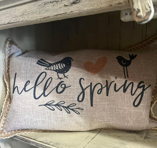 Hello Spring Farmhouse Linen Pillow Cover