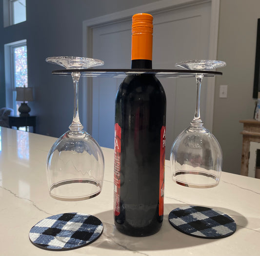 Wine Bottle and Glass Holder with Matching Coaster Set