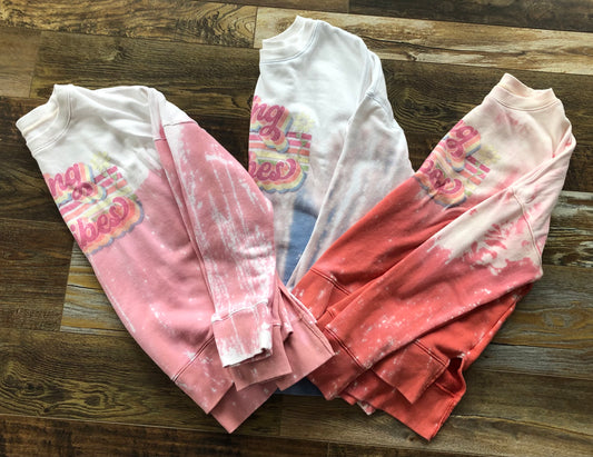 Retro Spring Vibes Bleach Dripped Sweatshirt