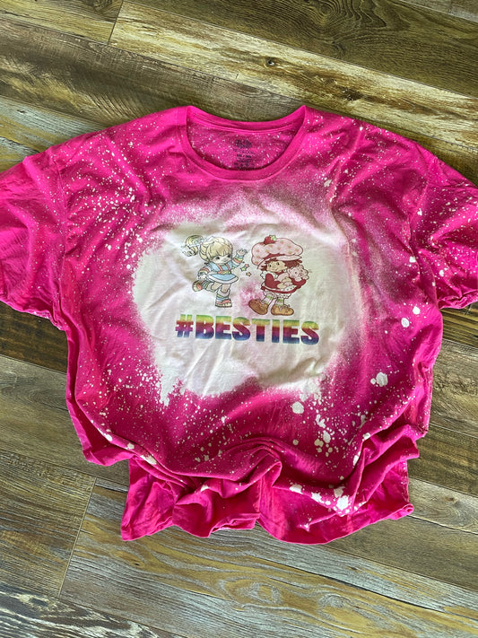 Rainbow Brite & Strawberry Shortcake BESTIES Hand Bleached Teeshirt