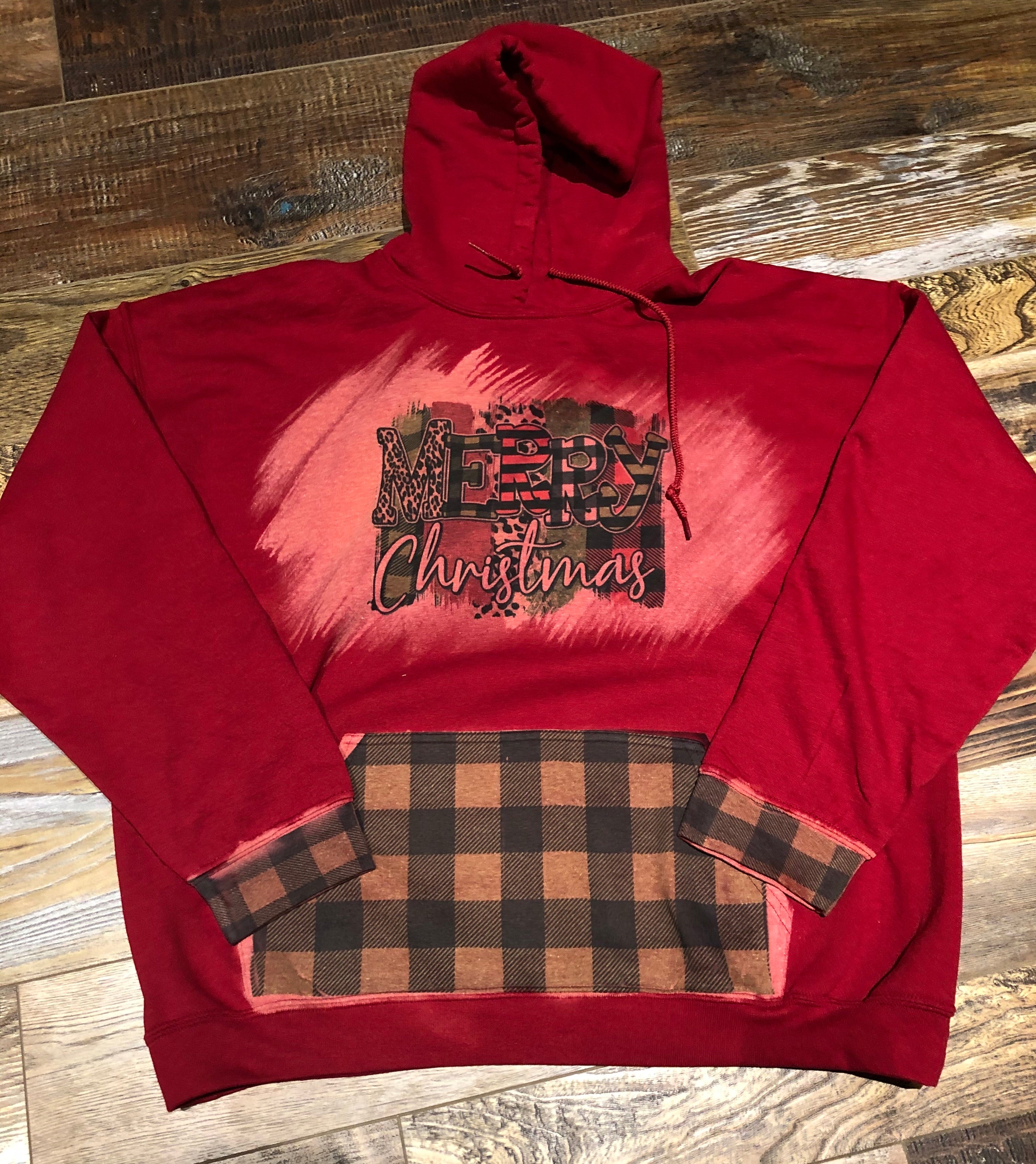 Merry Christmas Bleached Red Hoodie